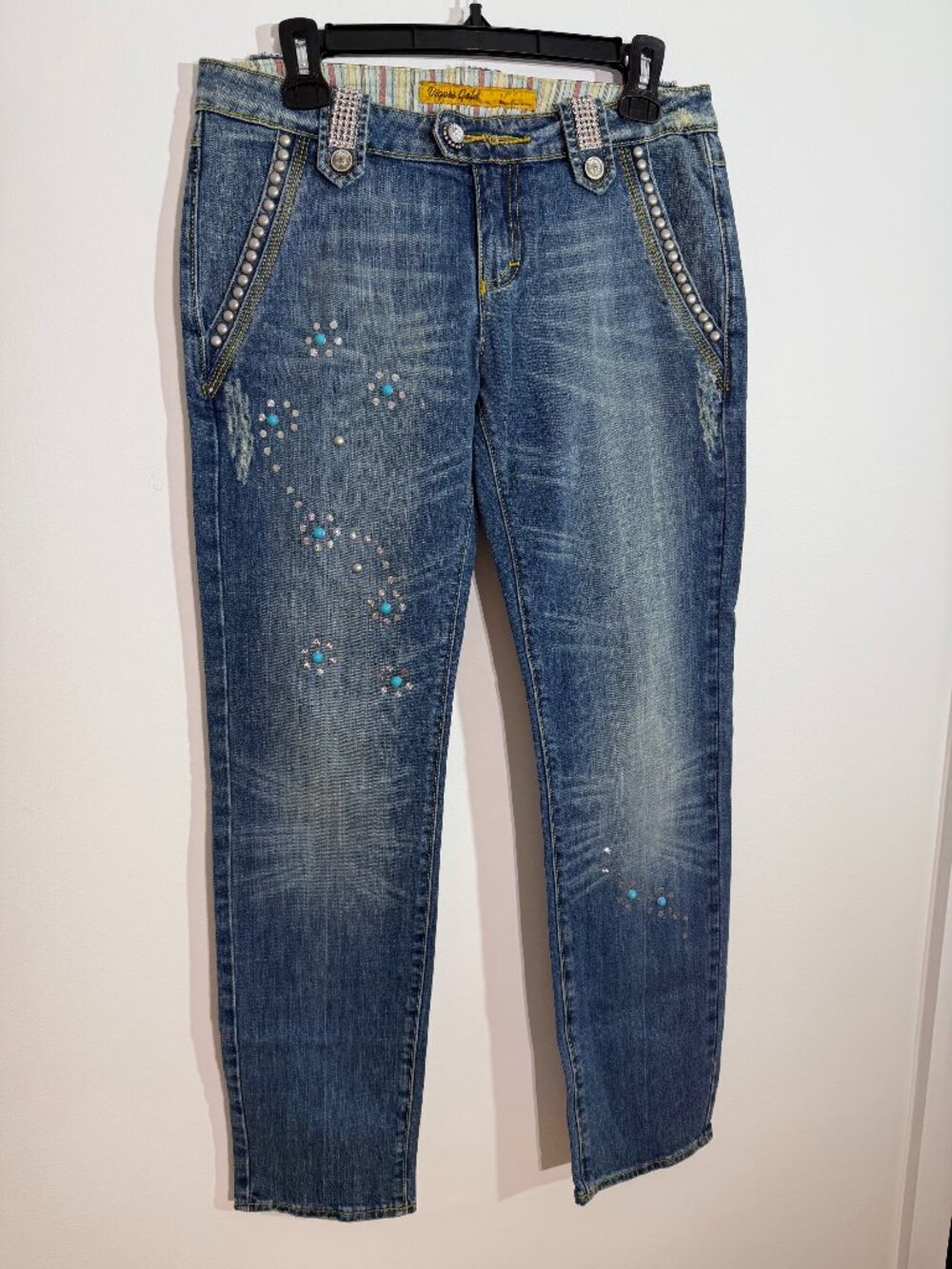Vigoss Gold Y2K Embellished Rhinestone Straight Leg Jeans